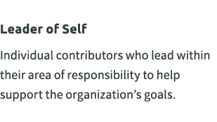 Leader of Self Individual contributors who lead within their area of responsibility to help support the organization’...