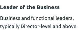 Leader of the Business Business and functional leaders, typically Director-level and above.