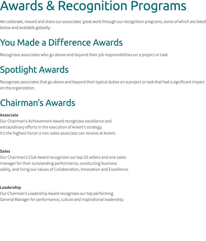 Awards & Recognition Programs We celebrate, reward and share our associates’ great work through our recognition progr...